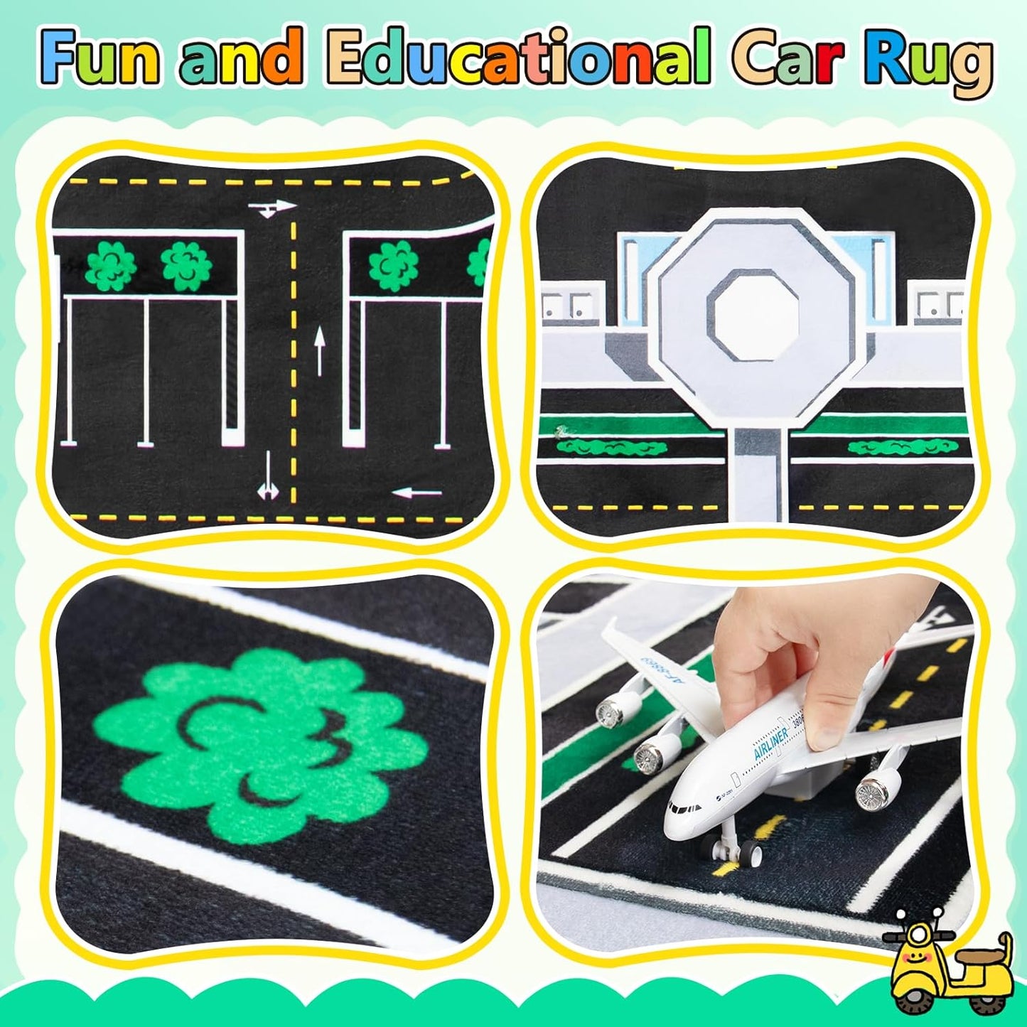 Kids Rug, Road Carpet for Kids with Combined City Road Traffic System, Car Rug and Airport Play Mat, 6x9 Ft Children’s Play Rugs for Playroom, Children’s City Traffic Map Fun Car Mat,Non-Slip