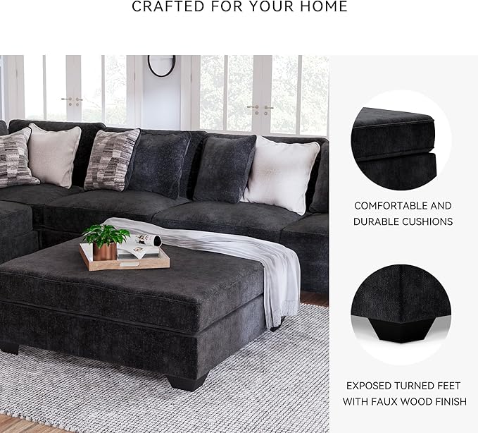 Signature Design by Ashley Lavernett Contemporary Square Oversized Accent Ottoman, Dark Gray