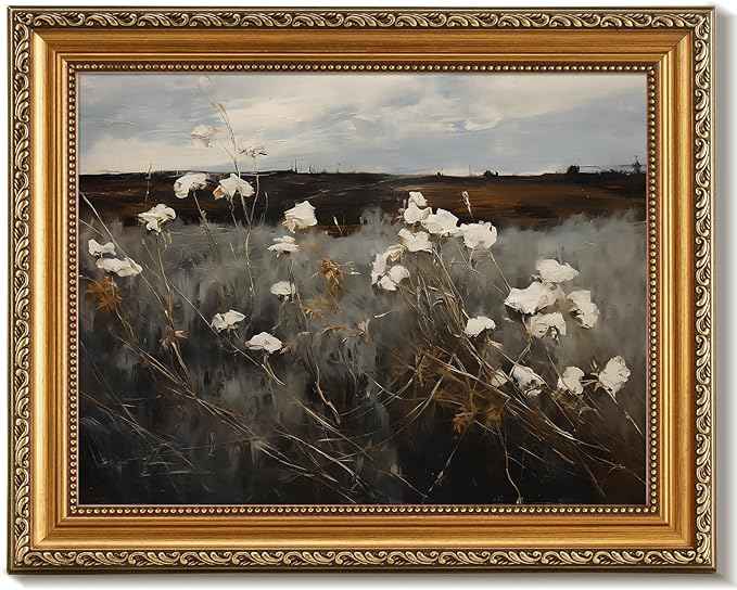 uniro Vintage Gold Framed Wall Art for Home Decor, Moody Wildflower Landscape Oil Painting Bathroom Wall Decor, Classic Dark Autumn Vintage Art Prints, Landscape Wall decor Aesthetic Picture for Bedroom Gallery Office Desktop d ecor- 12x16Inch