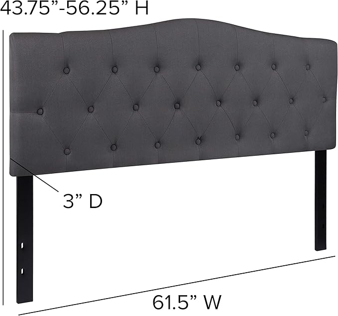 Flash Furniture Cambridge Tufted Upholstered Headboard for Queen Size Bed, Contemporary Fabric Tufted Headboard with Adjustable Height, Dark Gray