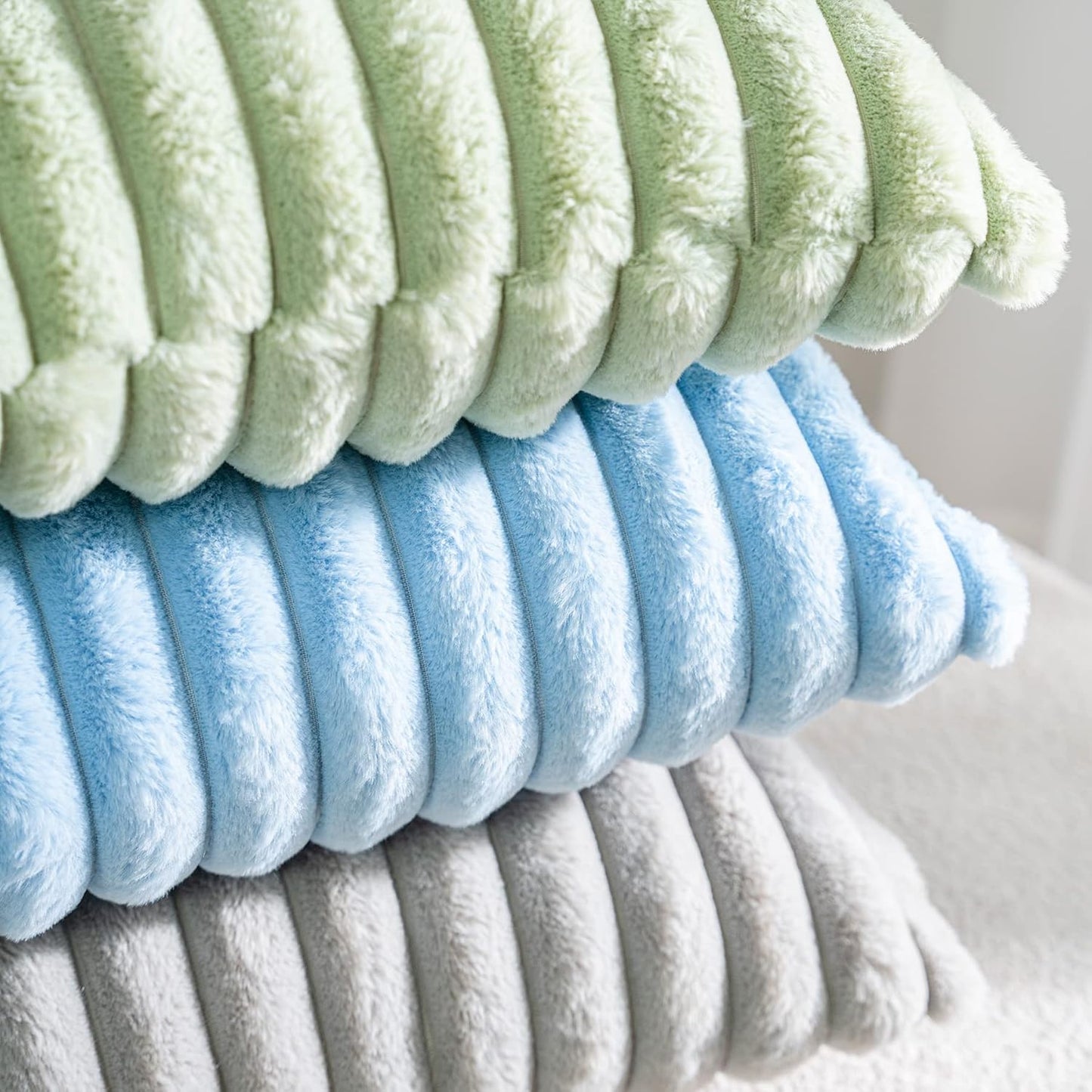 DEELAND Pack of 2,Double-Sided Faux Fur Plush Decorative Throw Pillow Covers Fuzzy Striped Soft Pillowcase Cushion Covers for Sofa Couch Bedroom Green 26x26 inch