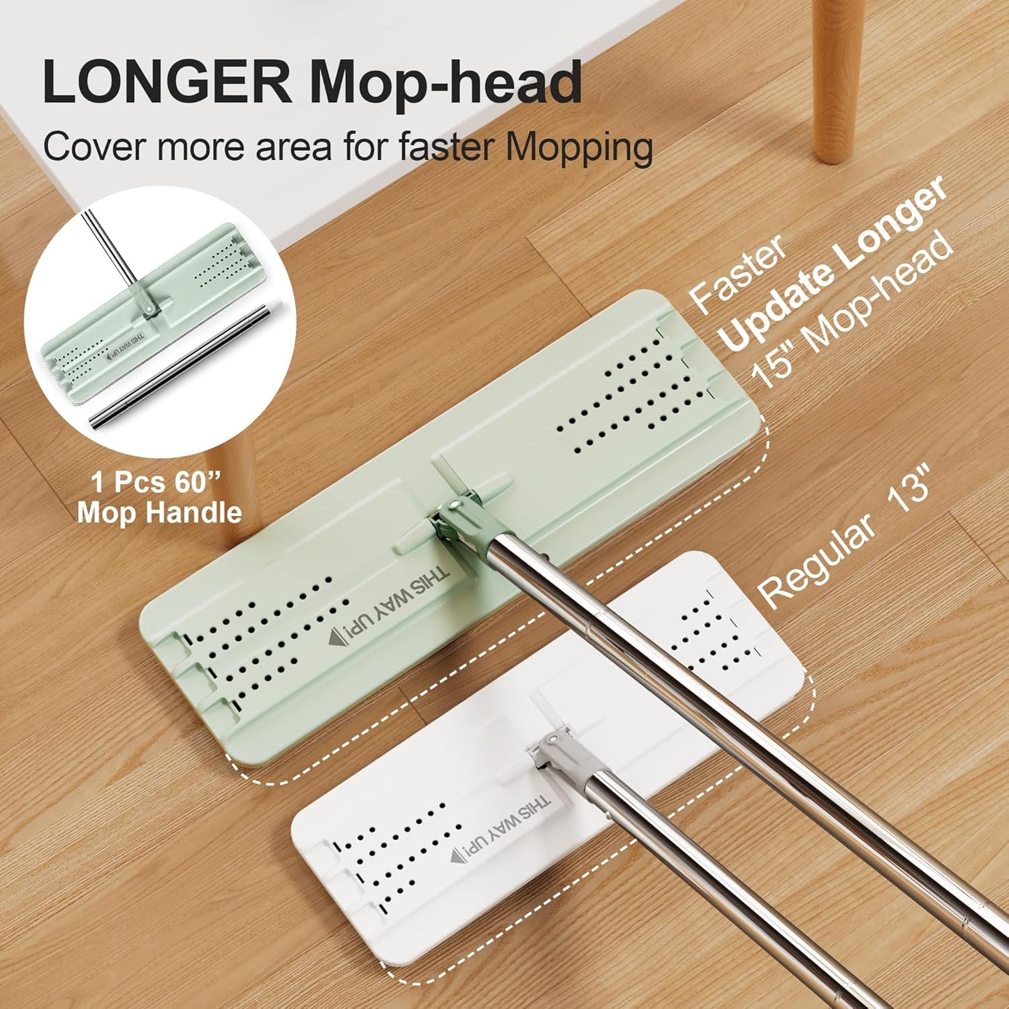 JOYMOOP Mop and Bucket Set - Mops for Floor Cleaning & Wall Cleaner with Long Handle, Include 5 Microfiber Mop Pads - Green Bucket (X-Large)