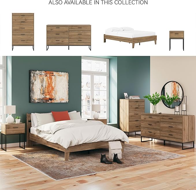 Signature Design by Ashley Deanlow Mid-Century Modern Full Platform Bed with Metal Slats and Center Support Legs, Dark Brown