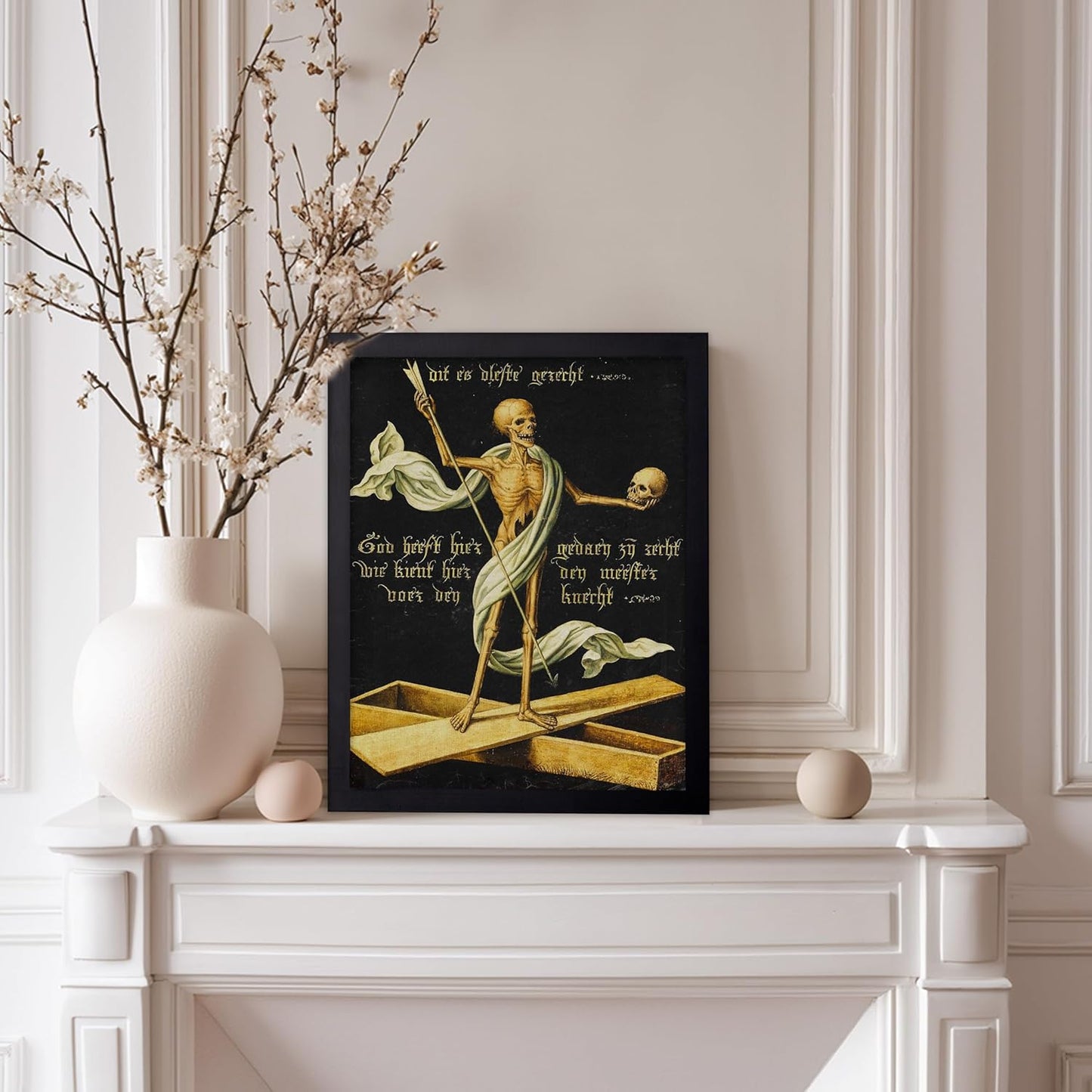 Poster Master Vintage Medieval Poster - Retro Gothic Print - Gift for Artist, Friend - Allegory of Life and Death, Skeleton, Dark, Skull - Wall Decor for Home, Living Room, 11x14 Black Framed