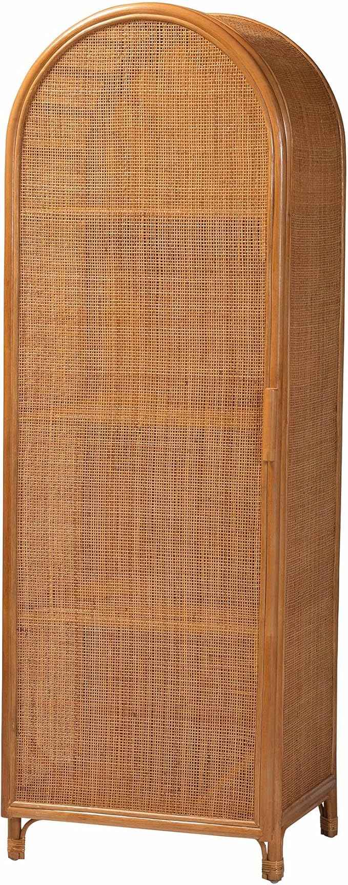 Bali & pari Paloma Arched Rattan Accent Cabinet with Shelves - Handwoven Cane Display Unit with Door, Boho Chic Decorative Furniture Piece for Living Room Entryway or Sunroom, 1-Door