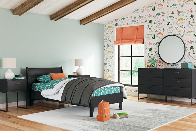 Signature Design by Ashley Socalle Casual Twin Panel Platform Bed, Foundation or Box Spring Not Needed, Black
