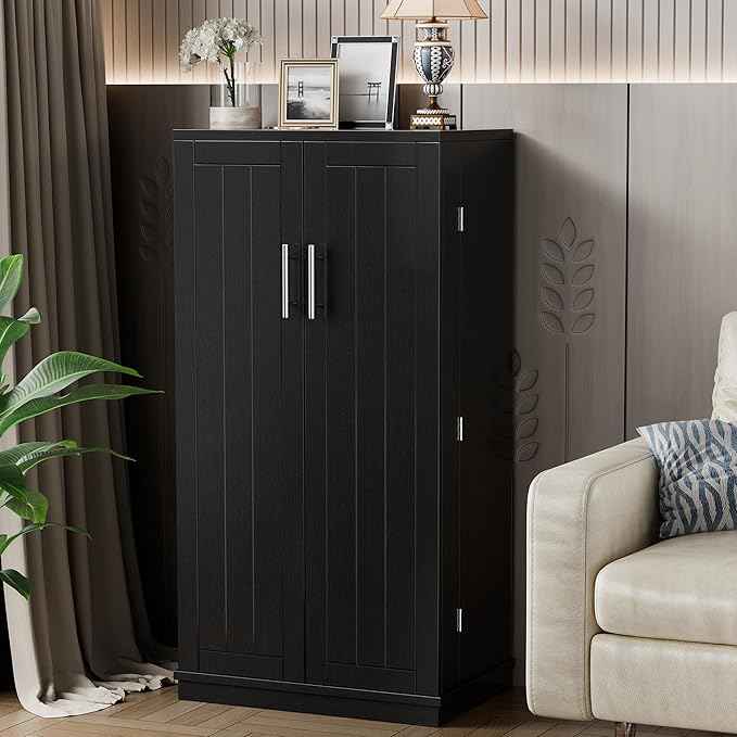 Shintenchi Kitchen Pantry Cabinet,5 - Layer Storage Cupboard with Adjustable Shelves for Organizing and Storing Food Items,47'' Versatile Buffet Sideboard for Kitchen, Bathroom and Laundry,Black
