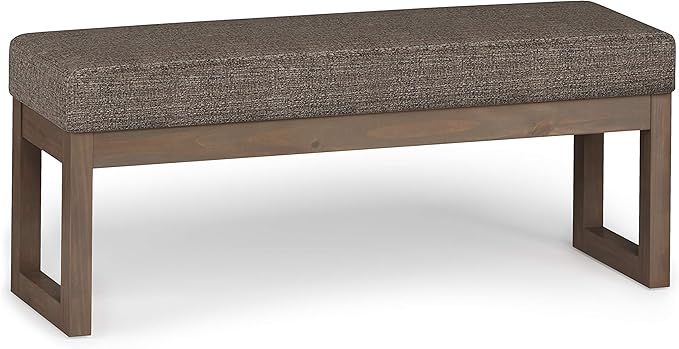 SIMPLIHOME Milltown Large Ottoman Bench - 44 inch Wide Upholstered Tweed Look Fabric Rectangle Footstool Ottoman in Mink Brown, Contemporary Bench for Bedroom with Cushioned Seat, Assembled