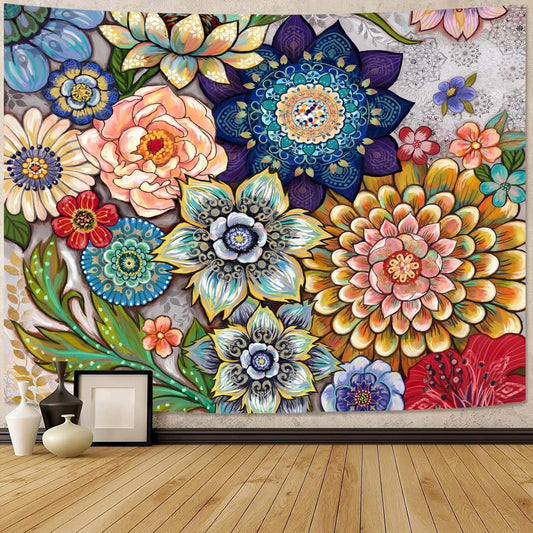 Neasow Colorful Floral Tapestry Wall hanging, Bright Boho Fabric Blossom Tapestries, Multi Color Tapestry for Bedroom Home Hippie Wall Decor 36×48 inch