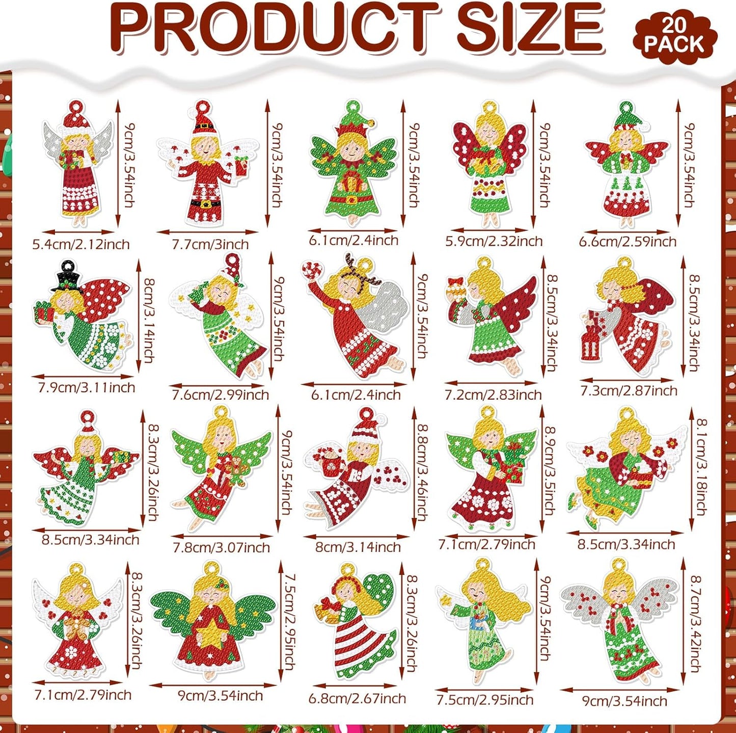 Tondiamo 20 Pcs Christmas Diamond Painting Keychain Kits 5D DIY Diamond Art Pendants Double Sided Hanging Key Chains for Christmas Party Decoration DIY(Angels Style)