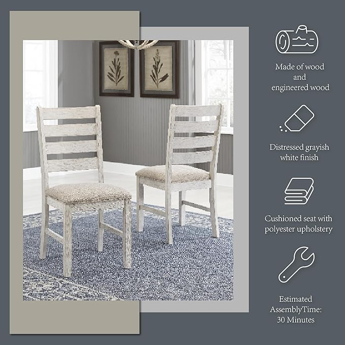 Signature Design by Ashley Skempton Modern Farmhouse Dining Room Chair, 2 Count, Ladderback Design, Wood, 17.75" W x 21.5" D x 38.63" H, White and Light Brown