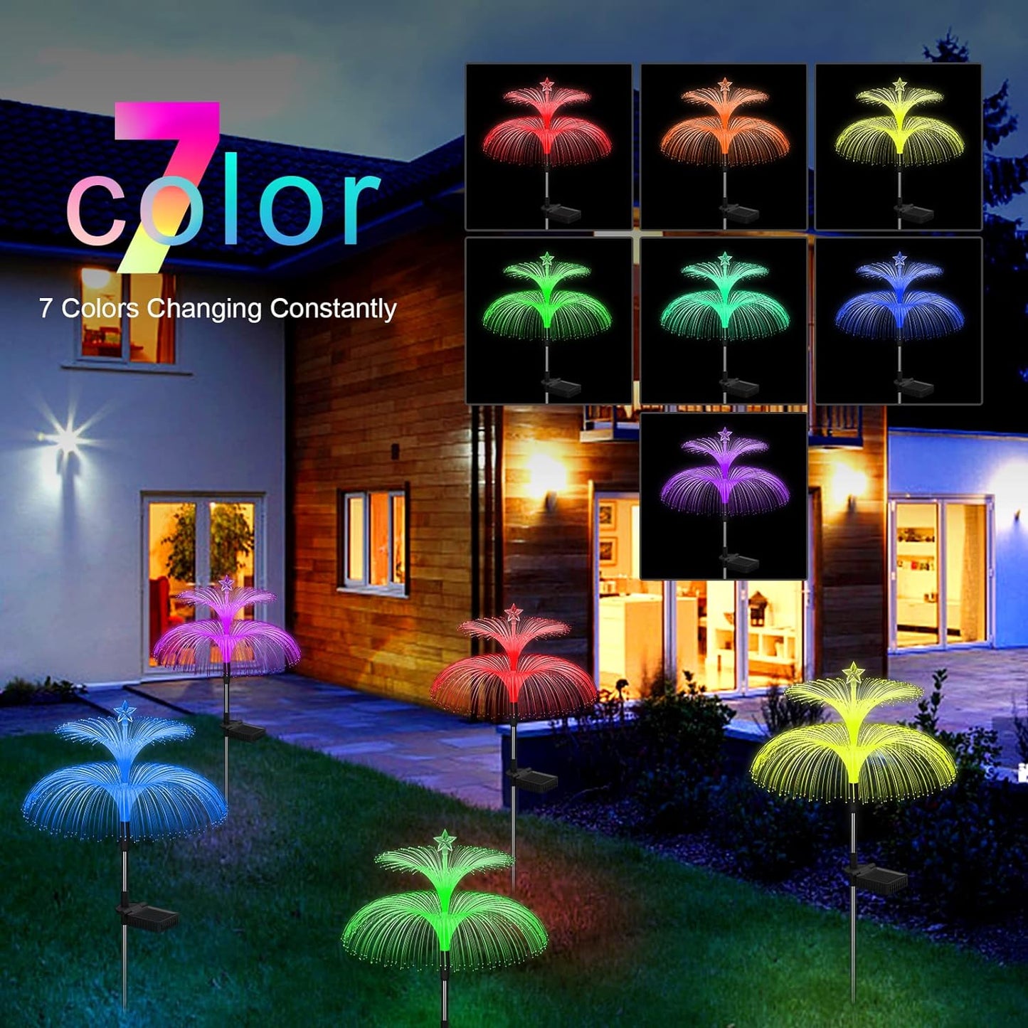 Solar Garden Lights 3 Pack New Upgraded Solar Lights Outdoor Waterproof 7 Color Changing Double Jellyfish and Star Flower Garden Decor Yard Lawn Christmas Outdoor,Gifts for Mother's Day Women