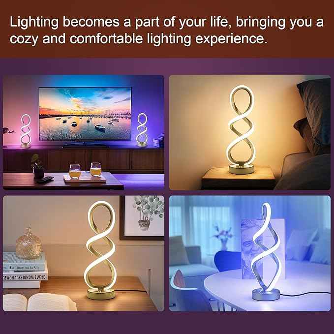 Modern Adebime RGB Table Lamp with 10 Light Modes - Unique Touch Dimmable Design for Bedside or Living Room - Available in 7 Colors, Gold