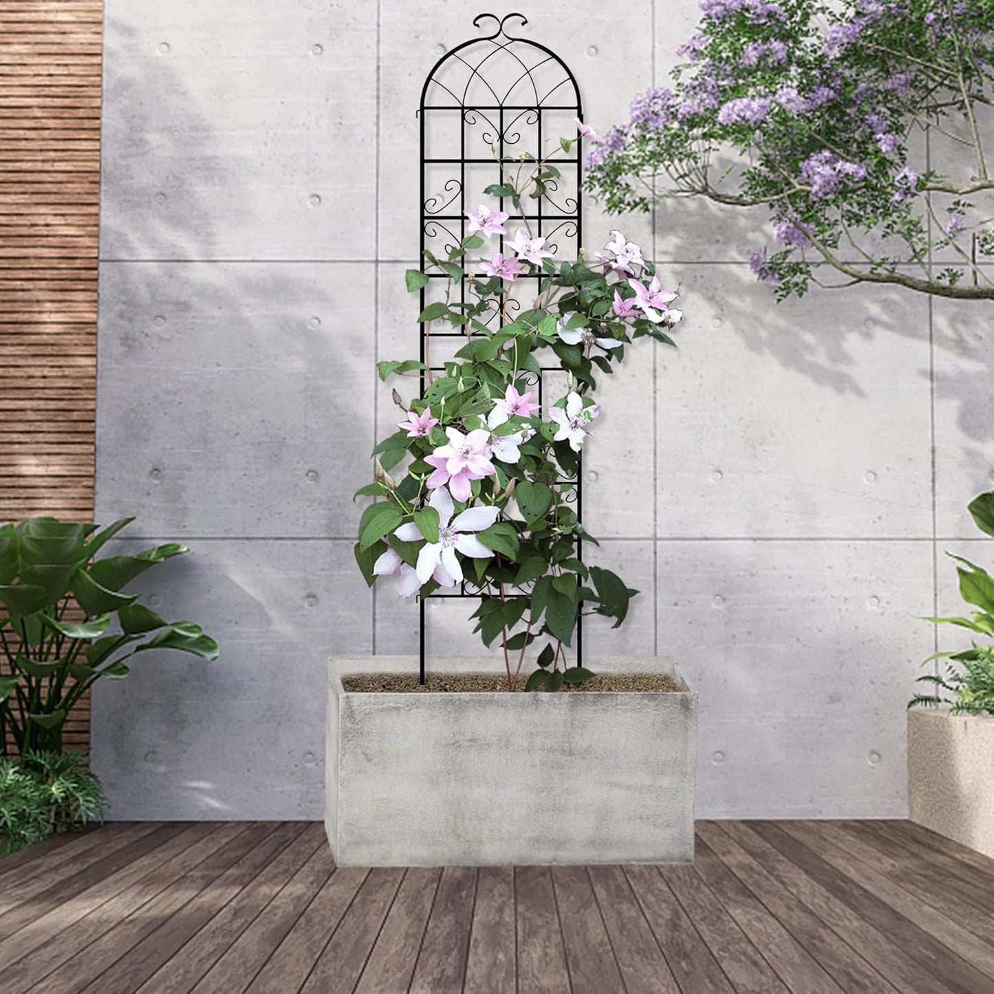 LZRS 2 Pack 87x20in Rustic Iron Arch Decoration Garden Trellis with Black Metal Coating – Perfect for Supporting Climbing Plants Outdoor, Roses, Vines, Flowers, and Vegetables.