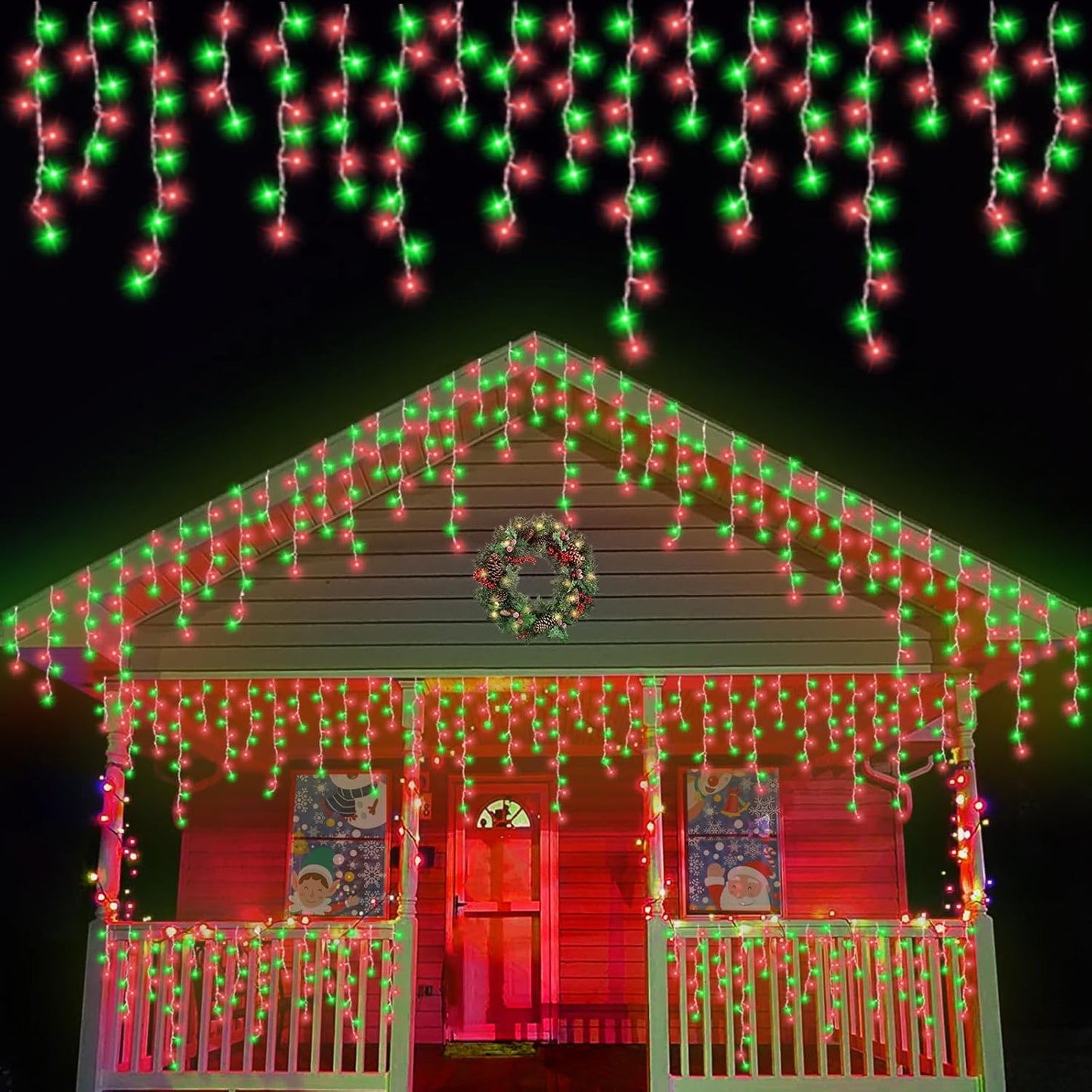 QITONG 400 LED Icicle Lights Red and Green
