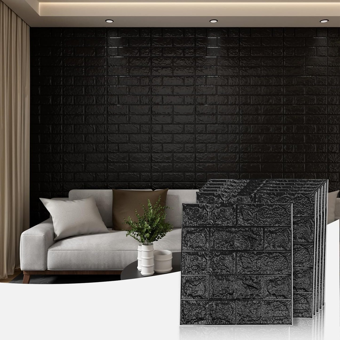 3D Wall Panels Peel and Stick，XPE Foam Stone 3D Wallpaper, Textured Faux Brick Wall Panels Black，30PCS