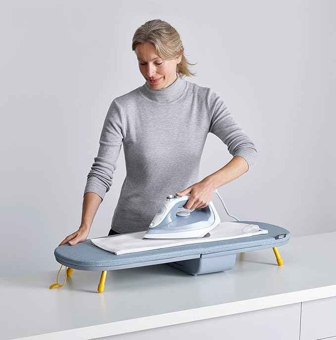 Joseph Joseph Pocket Folding Tabletop Ironing Board with Iron Holder and Wall Mount, Compact Space-Saving, Grey/Yellow