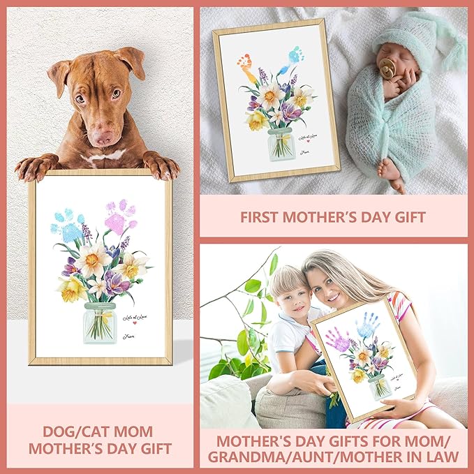 HiFulerr Unique Grandma Gifts - Handprint Flower Crafts from Kids, Wall Decorations & Custom Valentines Day Gifts for Mom Mother Parents from Daughter, Personalized Birthday Gift for Grandma Nana abuela