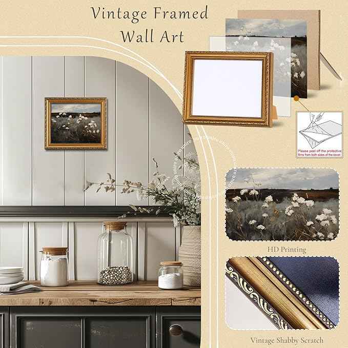 uniro Vintage Gold Framed Wall Art for Home Decor, Moody Wildflower Landscape Oil Painting Bathroom Wall Decor, Classic Dark Autumn Vintage Art Prints, Landscape Wall decor Aesthetic Picture for Bedroom Gallery Office Desktop d ecor- 8x10Inch