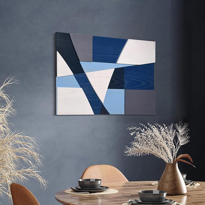 Empire Art Direct "Whispers of Blues II" Hand Made & Hand Finished Solid Wood Abstracts, Ready to Hang, Living Room, Bedroom & Office, 36" x 24"x 1.42"