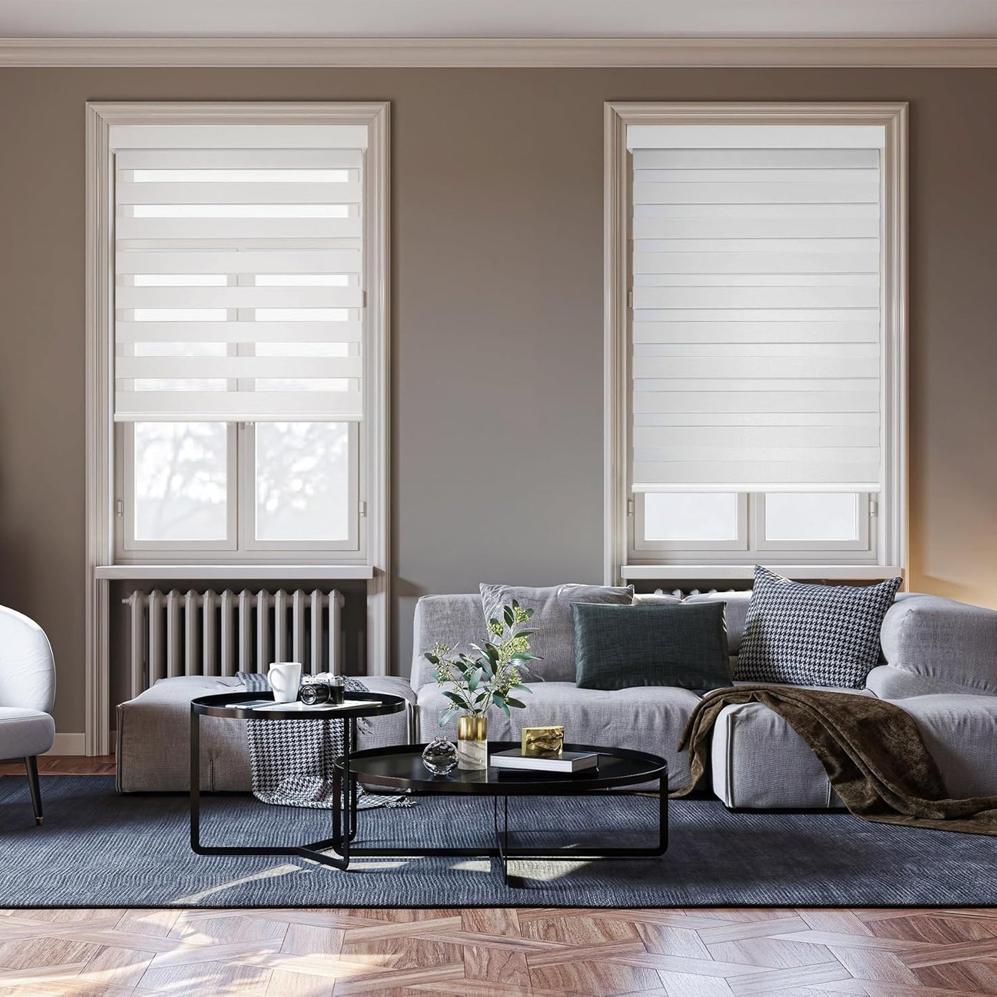 HESTIA Cordless Zebra Blinds Light Filtering Roller Shades Blackout Indoor Window Blind for Home Office,White,50" W x 60" H