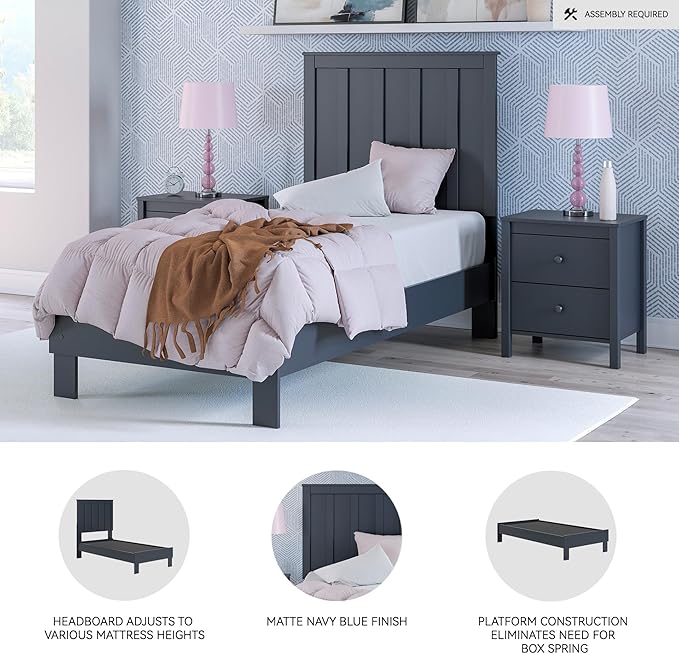 Signature Design by Ashley Simmenfort Casual Twin Platform Bed, Foundation or Box Spring Not Needed, Blue