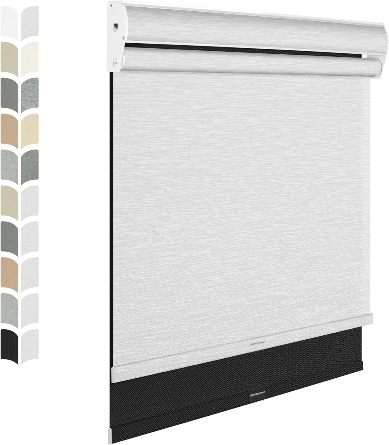 BERISSA Cordless Dual Roller Shades with Cassette Valance. Double Blackout & Light Filtering Shades. Day & Night for Home Office, Door. Linen Black & White. 38 W x 64" H.