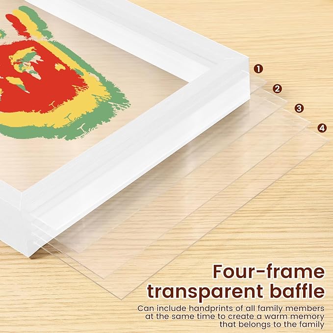 Hand and Footprint Kit for Family New Parents Mom Baby Keepsake, 4 Sheets, White Wood Frame, Handprint Ornament Crafts Gift for Christmas Birthday Anniversary Mother's Day Father's Day Adoption Days
