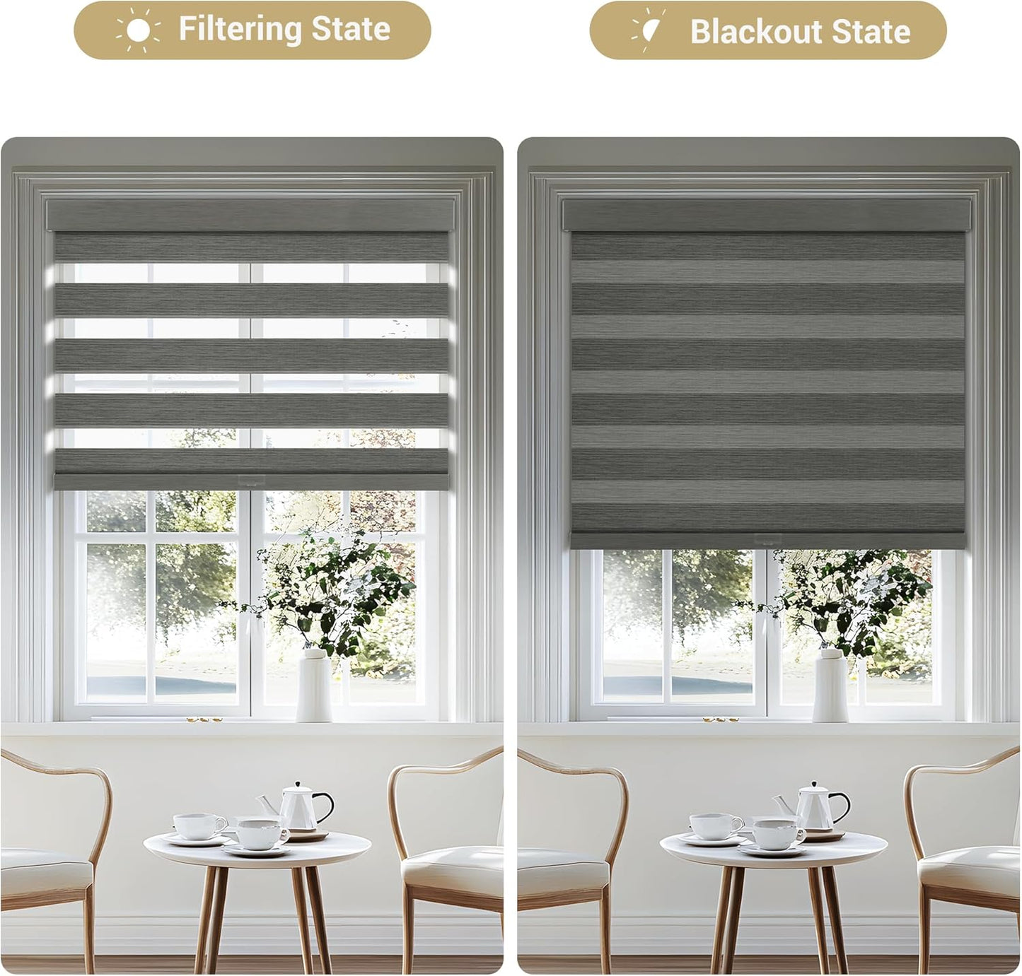 Cordless Zebra Blinds for Windows, Blackout Interior Blinds,Easy to Install,UV Protection,for Offices and Home,Custom Roller Shades, Mousse Grey,82" W x 56" H