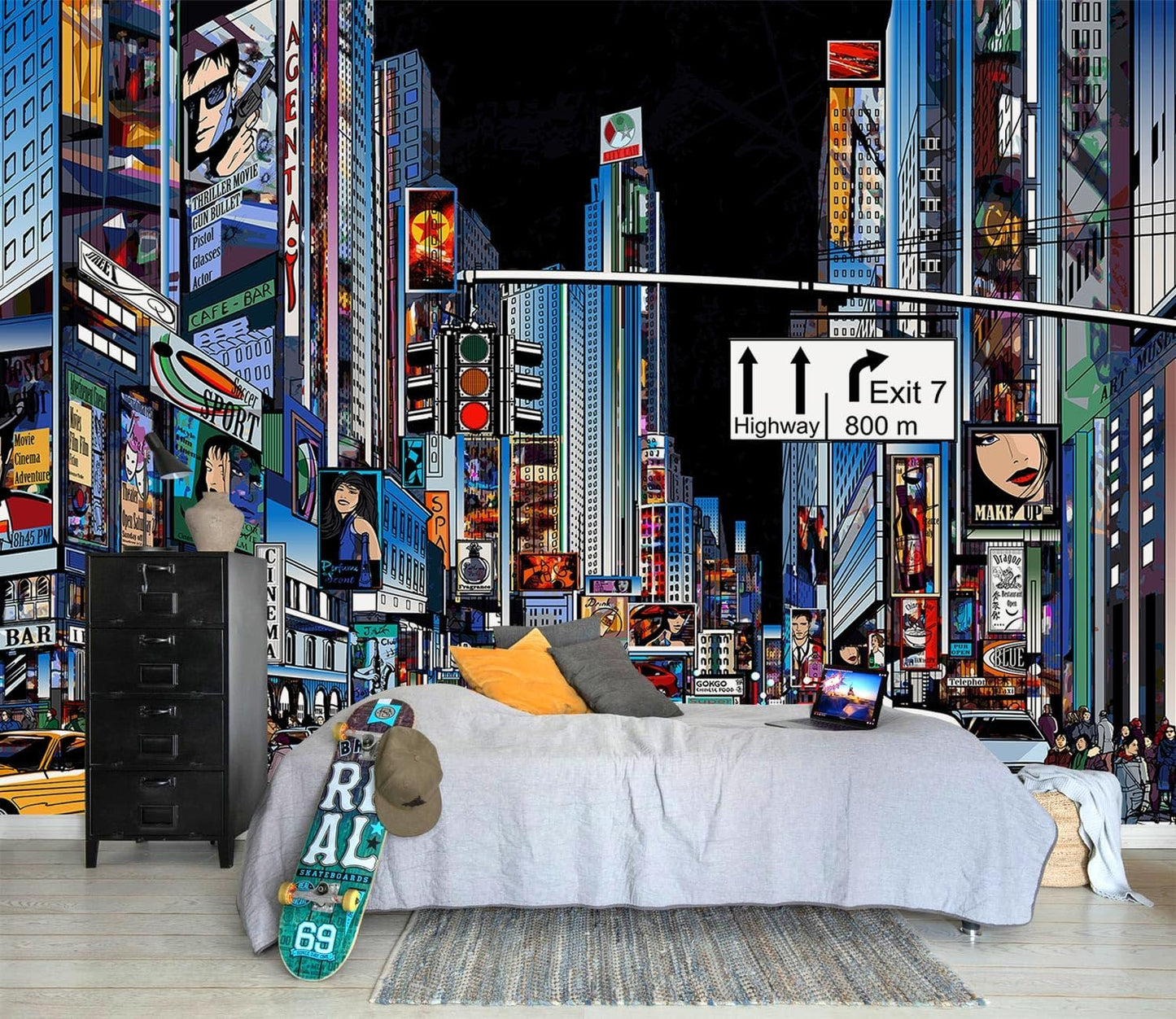 AFZEVEB-Hand-Painted New York City Wallpaper Wall murals for Bathroom 159"x107" (Not Peel and Stick)