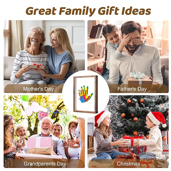 Family Handprint Kit, DIY Craft Keepsake Wooden Frame, Personalized Hand Print Ornament, Family Gifts for New Parents, Grandma and Grandpa, Mother's Day Father's Day, 6 Safe & Non-Toxic Paint