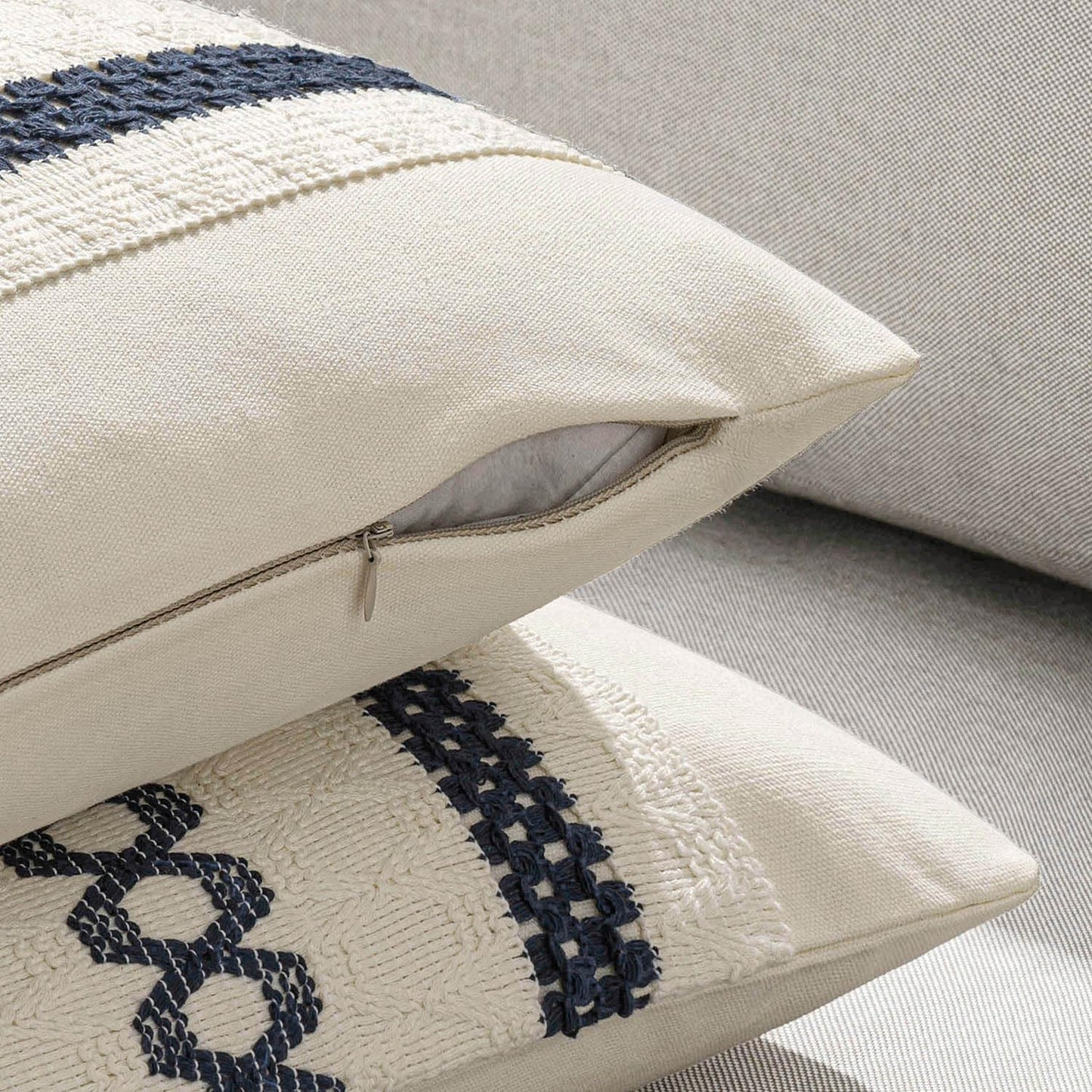 MIULEE Set of 2 Navy Blue Boho Decorative Pillow Covers 18x18 Inch Farmhouse Rustic Couch Throw Pillows Modern Spring Cotton Cushion Covers Retro Cute Macrame Woven Home Decor for Bed Sofa Chair