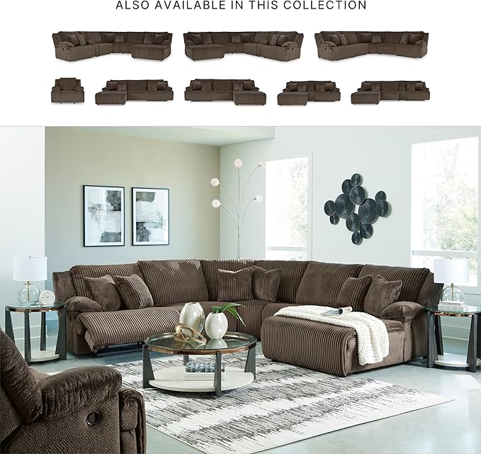 Signature Design by Ashley Top Tier Casual Manual Reclining Right-Arm Facing 3-Piece Sectional Sofa Chaise with 4 Accent Pillows, Dark Brown