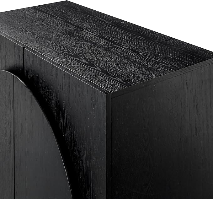 Nathan James Iris Mid-Century Modern Credenza, Black TV Stand, Living Room Wood Storage Cabinet with Arched Cabinet Doors, Black Credenza Cabinet for Kitchen or Living Room, Black Oak, Set of 2