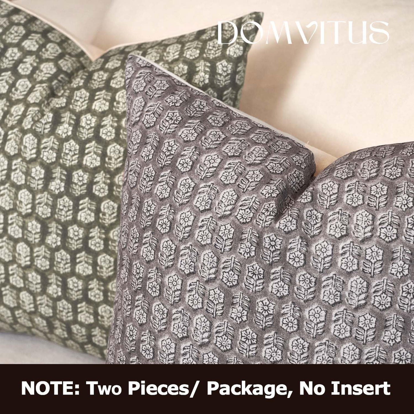 DOMVITUS Floral Pillow Covers Set of 2, 24x24 Pillow Covers, Floral Print Neutral Accent Decorative Pillow Covers for Living Room, Bed, Light Taupe