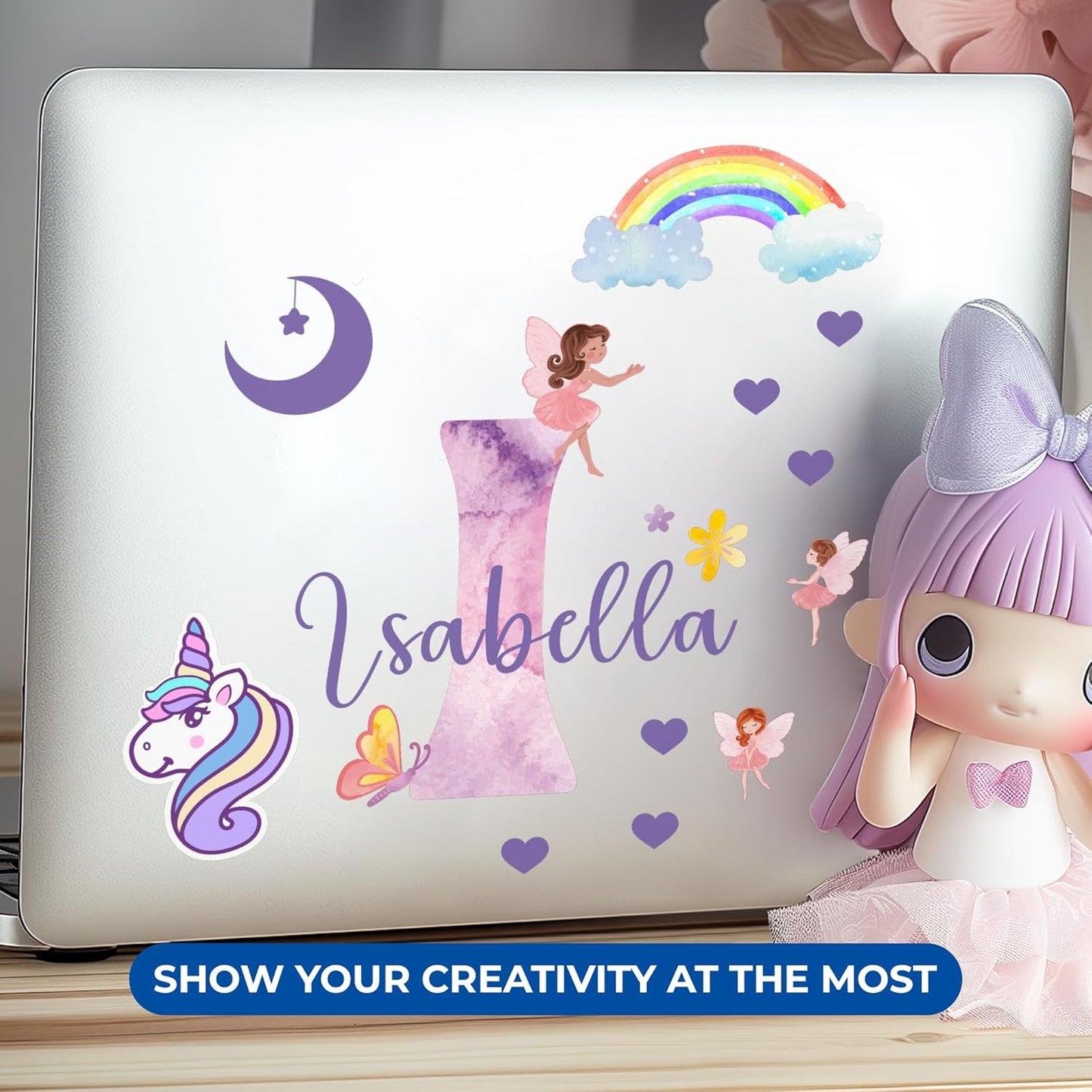 CRYPTONITE Custom Stickers Name & Initial for Fairy Decor I Fairy Pink Room Decor for Girl Bedroom Decor I Personalized Fairy Wall Decals for Little Girl Room Decor I Multiple Size Options (D. Fairy)