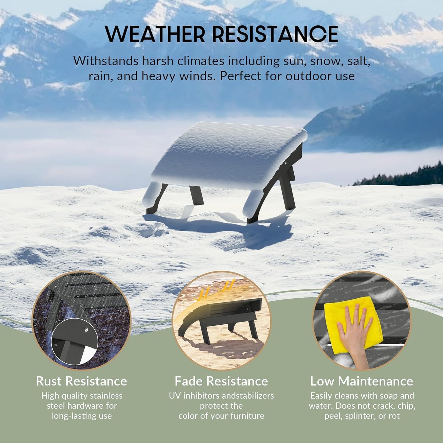 WestinTrends Dylan Outdoor Patio HDPE Adirondack Ottoman Footrest, Gray