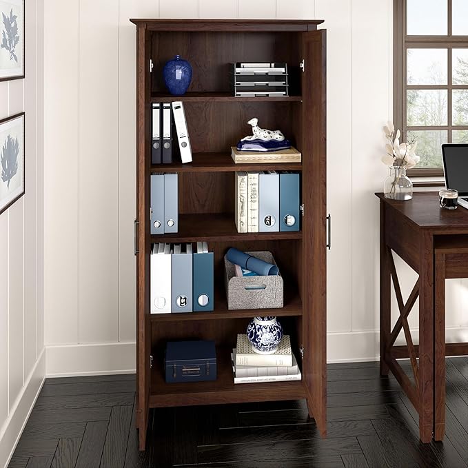 Bush Home Key West Tall Storage Cabinet with Doors in Bing Cherry