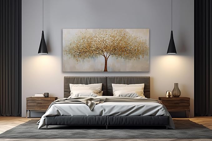 VHMING Abstract Wall Art Gold Tree of Life Artwork Canvas Painting Textured Tree Pictures Wall Decor for Living Room Bedroom Dining Room Home Office Decor 20"x40"