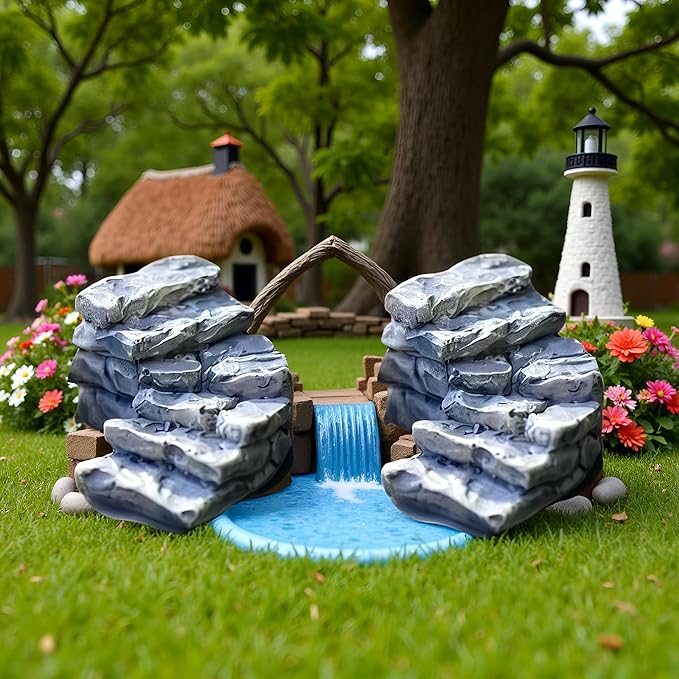 2 Pcs Curved Stone Steps Miniature Fairy Garden Accessories,Miniature Pond Lawn Ornament Figurines, Mini Lighthouse Water Well Bridge Figurines, Micro Landscape Ornaments for DIY Kit Statues