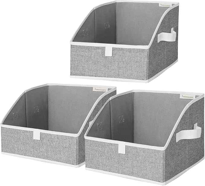StorageWorks Closet Storage Bins, Trapezoid Organizer Box for Shelves, Fabric Clothes Bin, Foldable Organizing Baskets with Handles, Large, Gray, 3-Pack