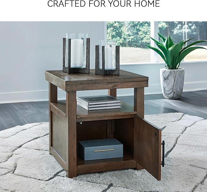 Signature Design by Ashley Boardernest Casual End Table with 1 Open Shelf and 1 Cabinet, Dark Brown