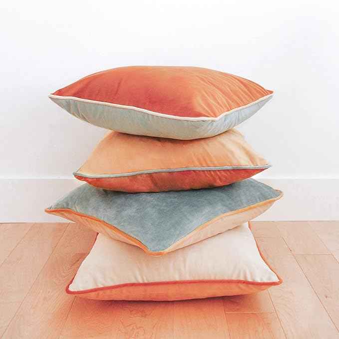 MONDAY MOOSE Decorative Throw Pillow Covers Cushion Cases, Set of 4 Soft Velvet Modern Double-Sided Designs, Mix and Match for Home Decor, Pillow Inserts Not Included (14x14 inch, Orange/Teal)