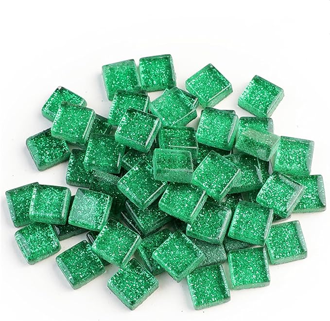 Mosaic Tiles,Glass Tiles, Shine Crystal Mosaic Glass Pieces Bulk Square Glitter Crystal Mosaic Tiles for Home Decoration or DIY Crafts 200g,1x1 cm,Green