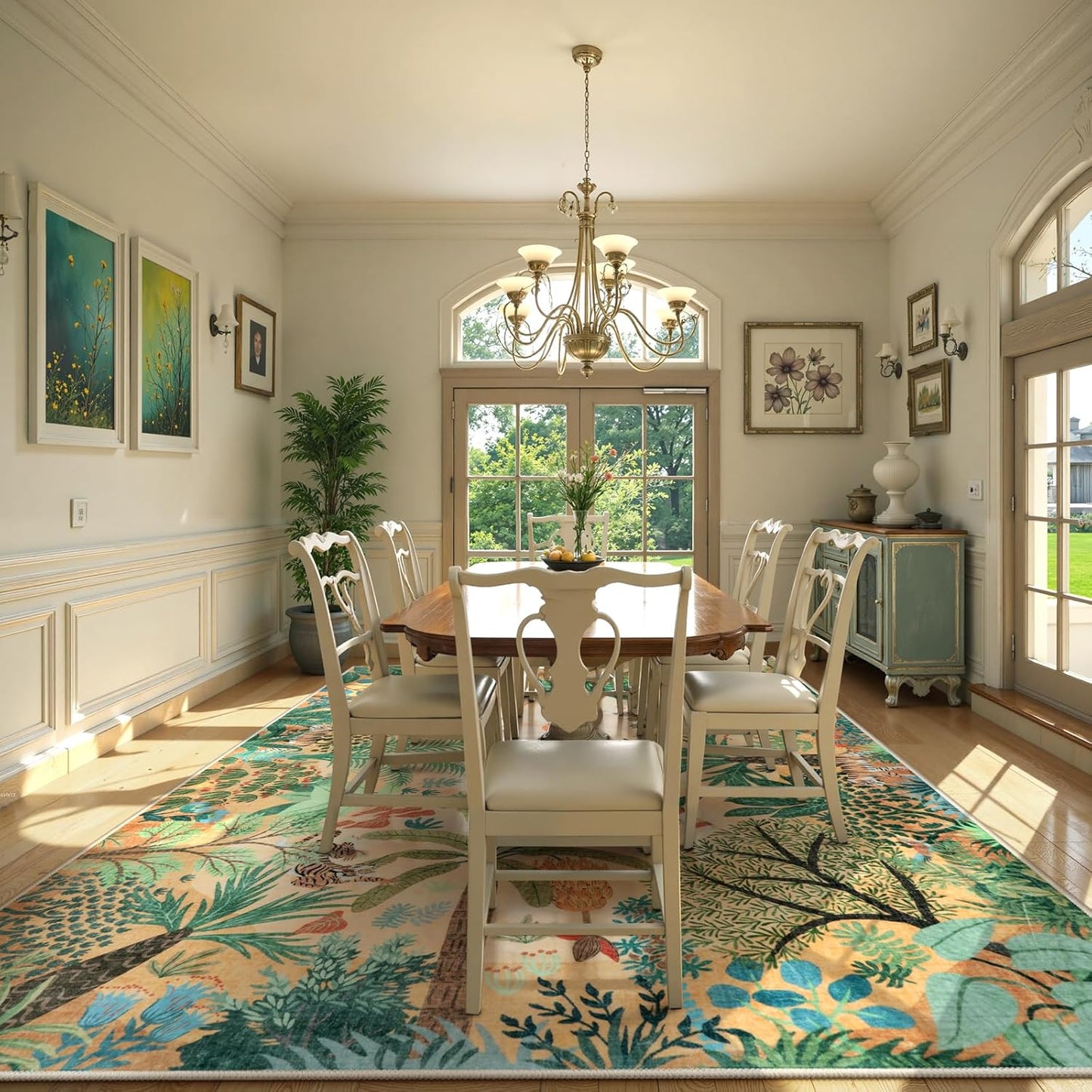 LIVEBOX Large 9x12 Forest Area Rug for Living Room, Soft Washable Sun Yellow Rugs for Bedroom, Non Slip Ultra Thin Floor Carpet Jungle Animal Print Rugs for Dining Room