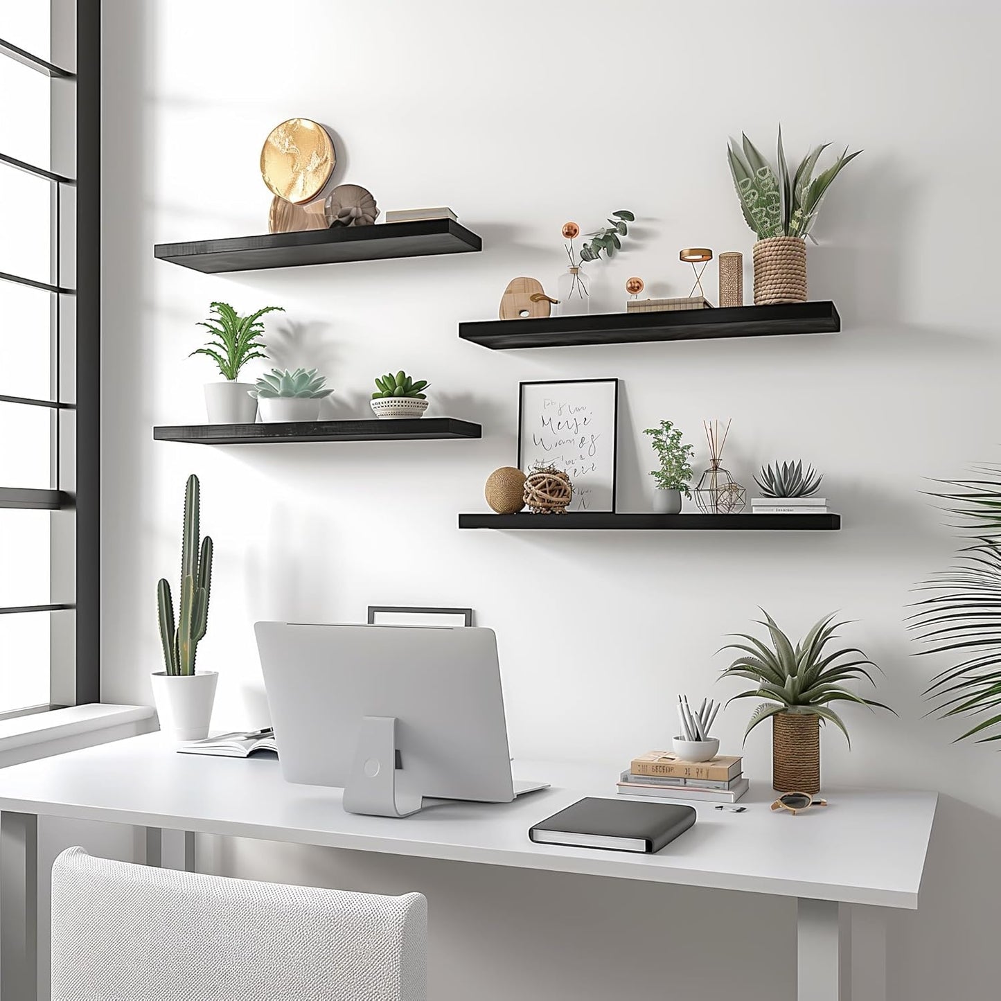 Wood Floating Shelves for Wall Decor, Rustic Wall Shelves for Bedroom Bathroom Kitchen Living Room, Set of 4 Black 24 Inch - Décor Diaries