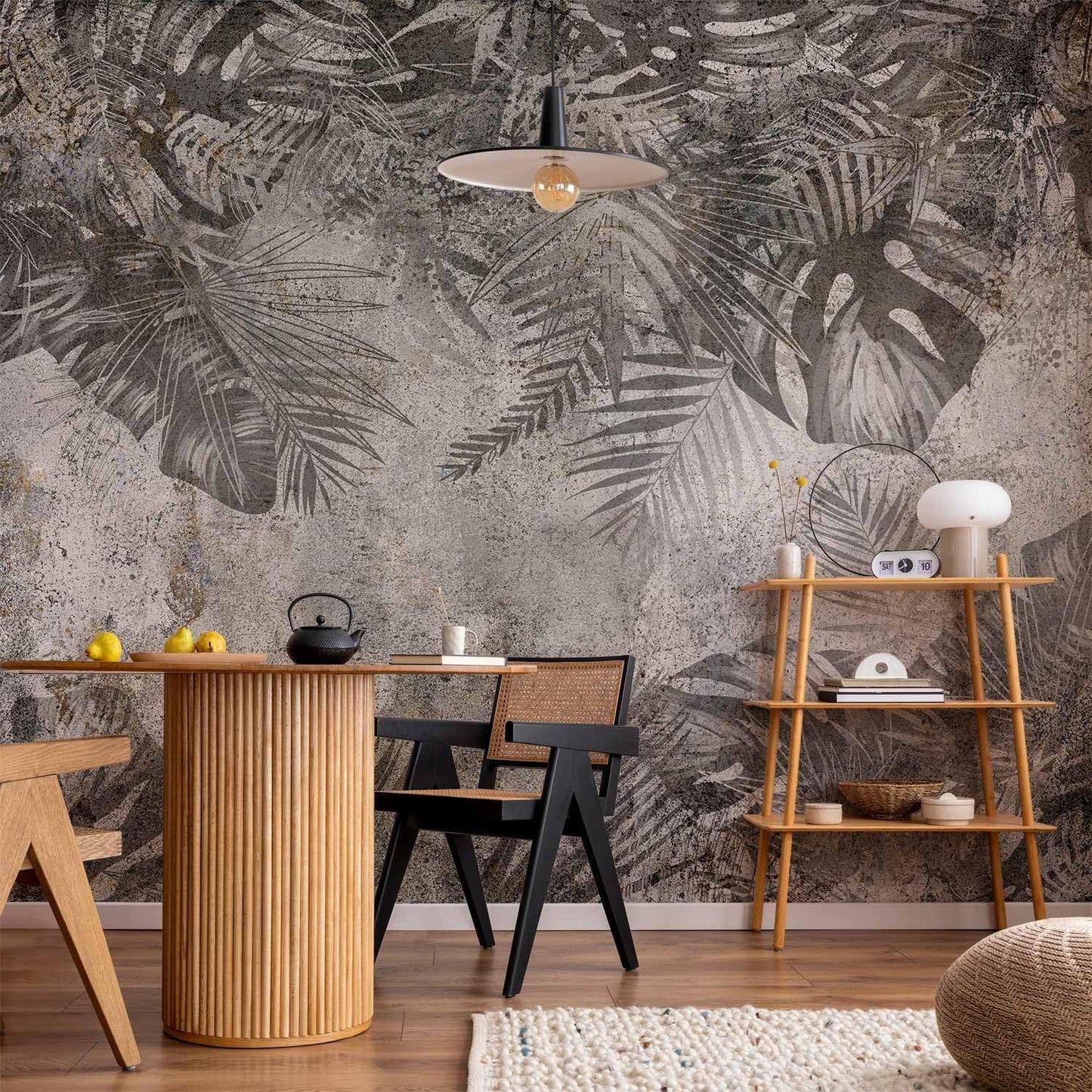 artgeist Premium Wall Mural Tropical Leaves 118x83 in - XXL Non-Woven Wallpaper Fleece Wall Decor Photo Print Picture Image Design Landscape Palms Leaves Monstera Grey b-C-0825-a-a