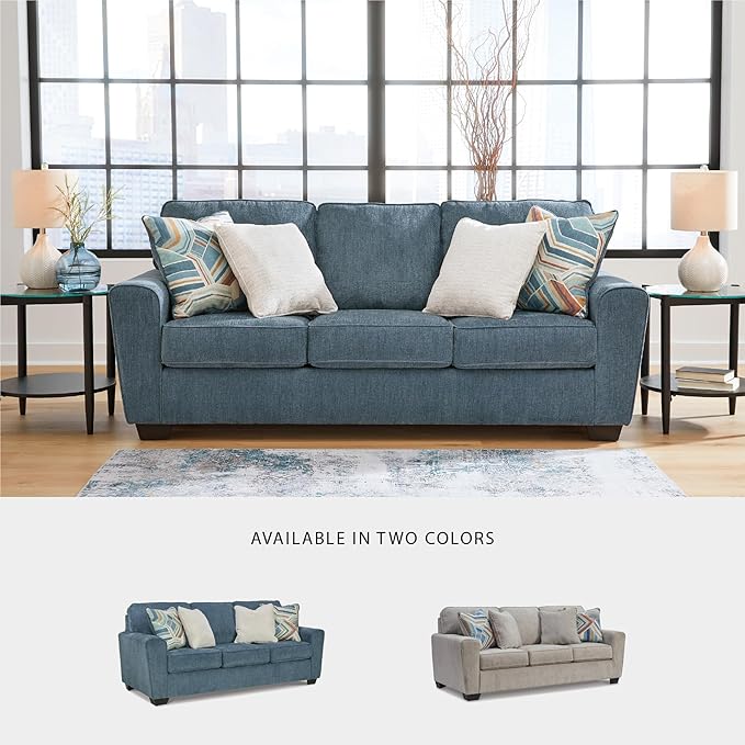 Signature Design by Ashley Cashton Casual 2-in-1 Sofa Sleeper with Folding Gel Memory Foam Mattress, Queen, Blue