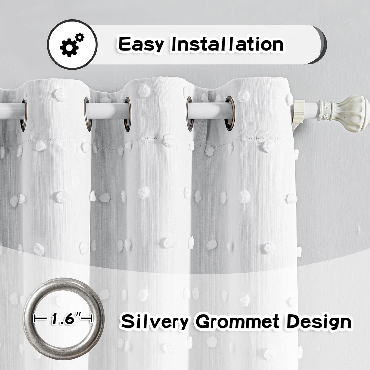 MYSKY HOME 100% White Blackout Curtains for Living Room Bedroom 84 Inches Long Total Light Blocking Drapes for Girls Room Thermal Insulated Curtains with Pom Pom Sheer Grommet Set of 2, 52W x 84L