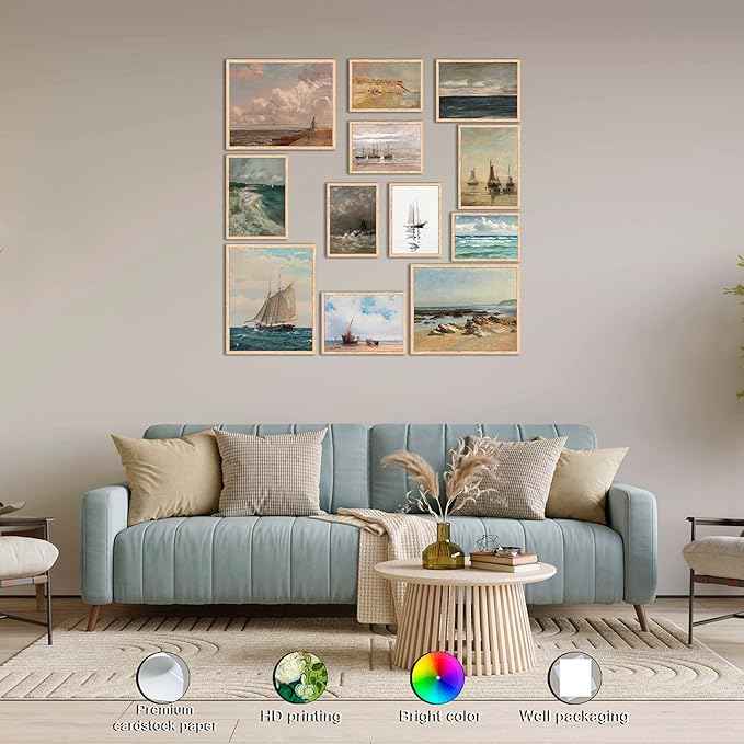 LANCHI95 15 Pcs Maximalist Gallery Wall, Colorful Eclectic Decor, Colorful Art, Girls Room, Vintage Wall Art Prints, Moody Maximalist Bedroom Decorations (UNFRAMED) (Seascape, Unframed)